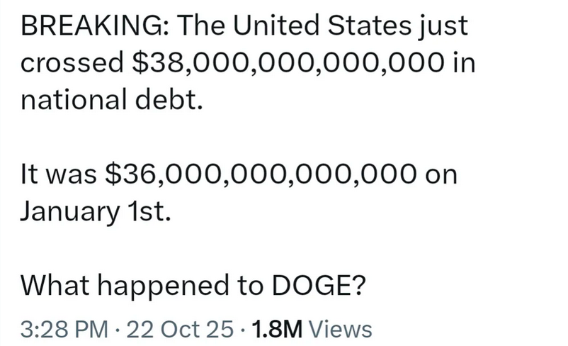 DADreeshin's tweet photo. @MarcNixon24 The U.S. debt is now over $40 TRILLION. The annual interest alone is more than the ENTIRE national debt of Canada. https://t.co/3sRdubspCK