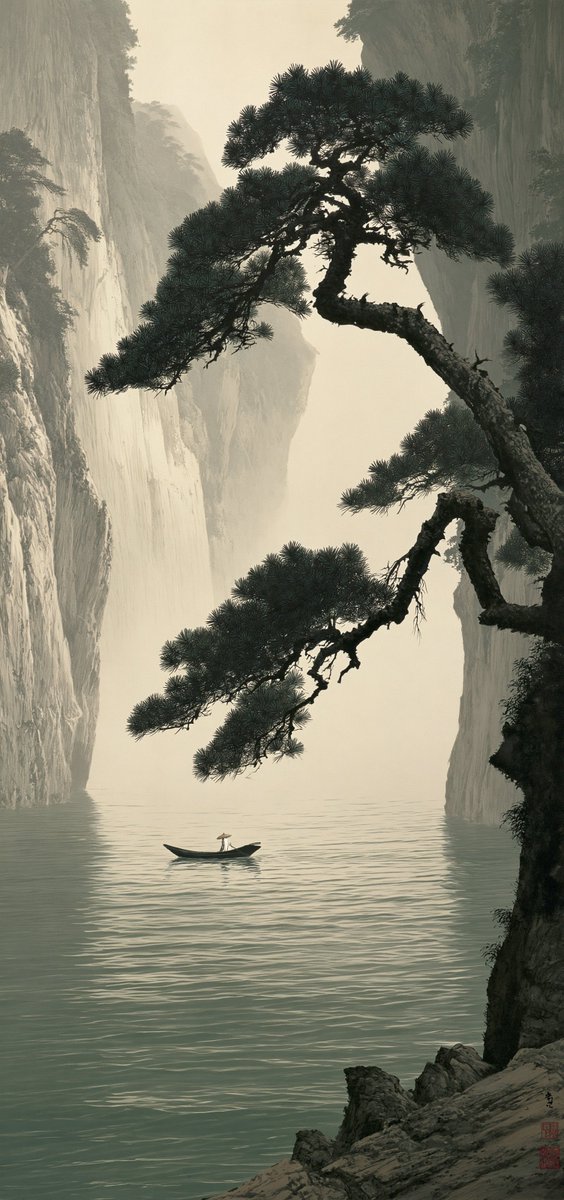 PixelPano's tweet photo. Calligraphy &amp; Misty Waters 🛶 https://t.co/ry3XRuJyKu