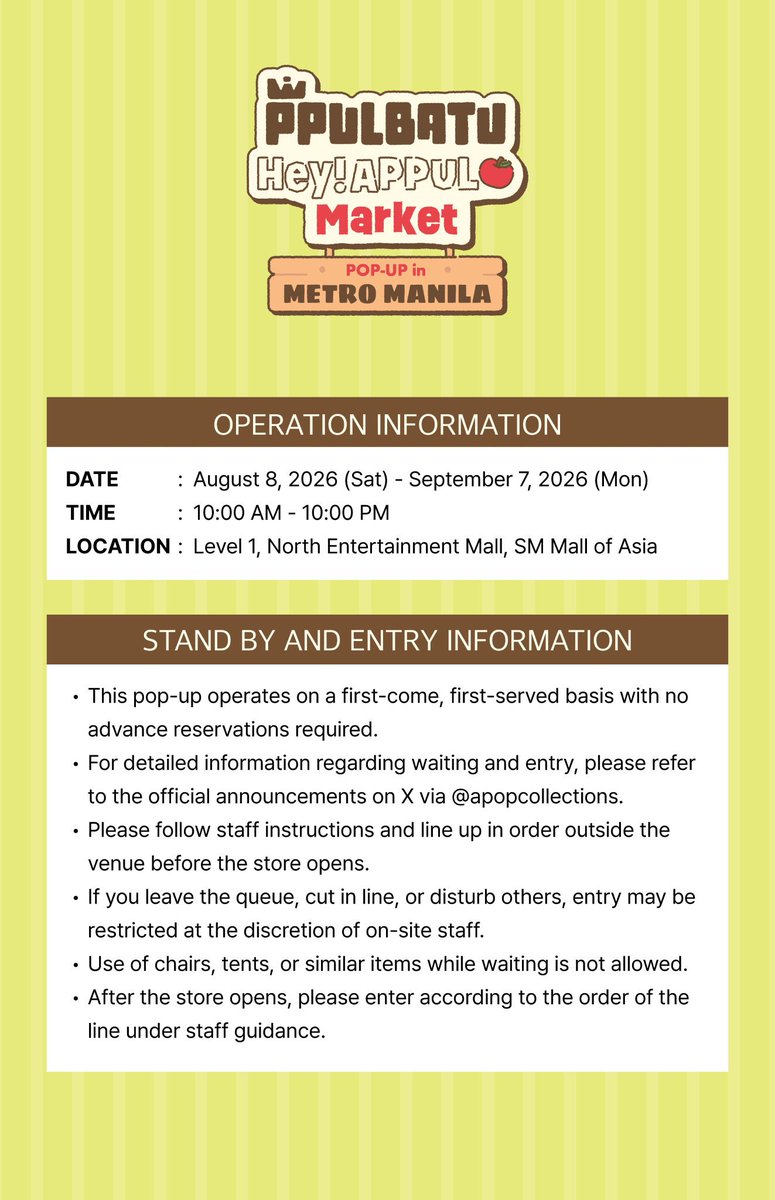 MOAbuhayAcademy's tweet photo. PPULBATU Hey! Appul Market Pop-Up in Metro Manila has been officially announced by @apopcollections! See you in SM Mall of Asia 🍎

MOAS IN MOA ONCE MORE 🥹🩵

#TXT #PPULBATU #뿔바투
#TXT_PPULBATU 
#PPULBATU_Hey_APPUL_MARKET https://t.co/yxQuFc5rMW