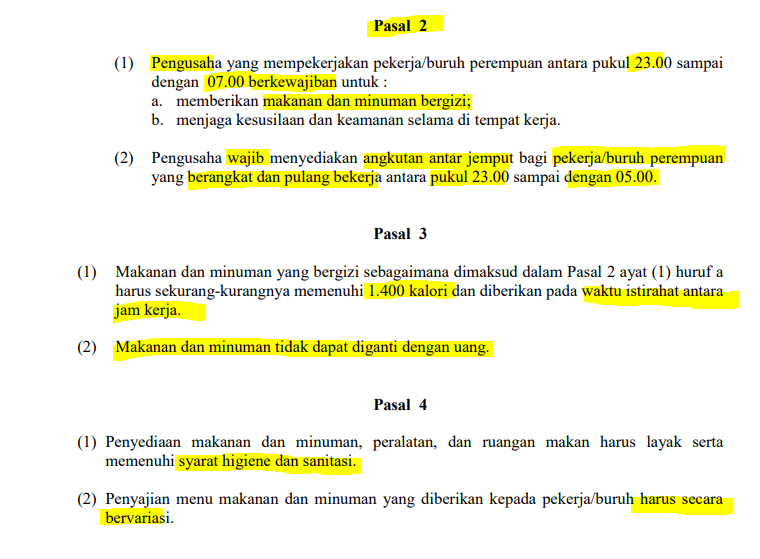 MenteriPekerja's tweet photo. Pekerja perempuan WAJIB tau aturan ini ‼️

Jadi kalo kamu disuruh kerja dan pulangnya itu antara jam 23.00 - 05.00 maka perusahaan itu wajib ngasih hal hal ini :
1. Antar jemput Berangkat dan pulang kerja
2. Menyediakan makanan dan minuman bergizi minimal 1.400 kalori.

Kepmenakertrans Pasal 2, Pasal 3 dan Pasal 4 No 224 Tahun 2003 tentang Kewajiban Pengusaha Yang Mempekerjakan Pekerja/Buruh Perempuan Antara Pukul 23.00 Sampai Dengan 07.00