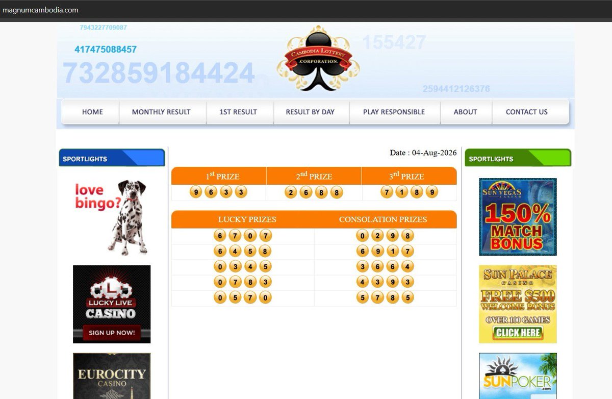BvegasTeam's tweet photo. Hasil Result Pasaran Cambodia (MC) hari ini adalah
Result : 9633
Shio : Anjing
Selamat kepada para pemenang, Salam Jackpot !

Link Resmi : www[.]magnumcambodia[.]com

#Brovegas #TogelCambodia #jitu https://t.co/vscYFILeLw