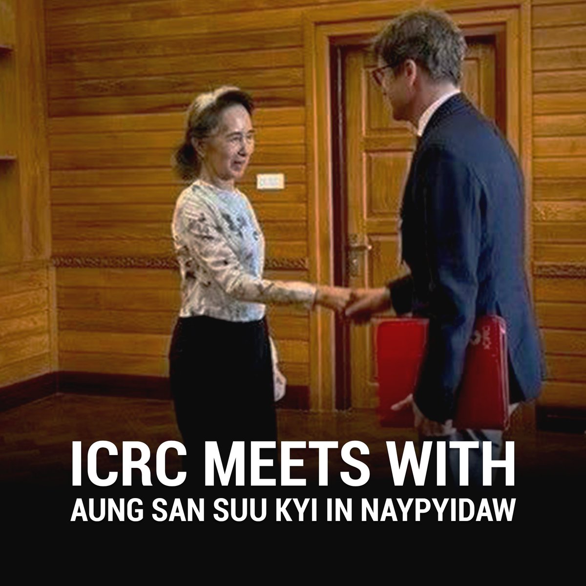 DVB_English's tweet photo. Aung ​San Suu Kyi ‌met with Arnaud de Baecque, the Resident Representative and Head of Delegation for ICRC in the capital Naypyidaw. Read more in today's Daily Briefing: https://t.co/RVjY1xbzDj https://t.co/elpKvVnHKv