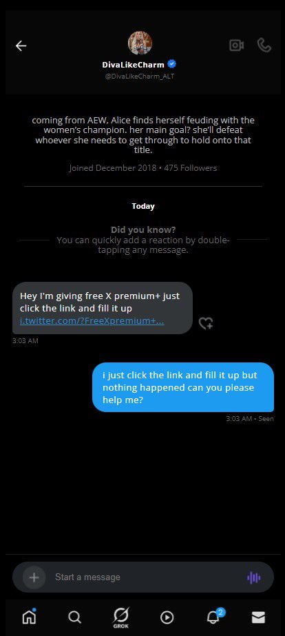DivaLikeCharm's tweet photo. / this is what said dm would look like, the _ALT exceeds the 15 character count for the @ therefore it shouldn’t work and the date joined and follower count is different.  I WILL NEVER OFFER X VERIFICATION FREE OR NOT. https://t.co/YVNMG8rgQs