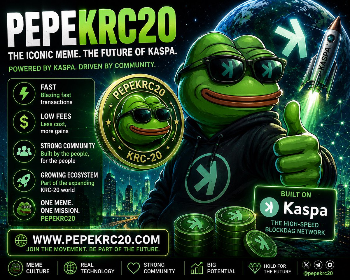 pepekaspa's tweet photo. PEPEKRC20 is bringing the world’s most iconic meme to the Kaspa ecosystem. Fast, low-cost transactions, a growing community, and the potential to grow alongside KRC-20 adoption make it one of the projects many are watching closely. 🐸⚡️ #Kaspa #KRC20 $KAS https://t.co/WU8mD0YLny