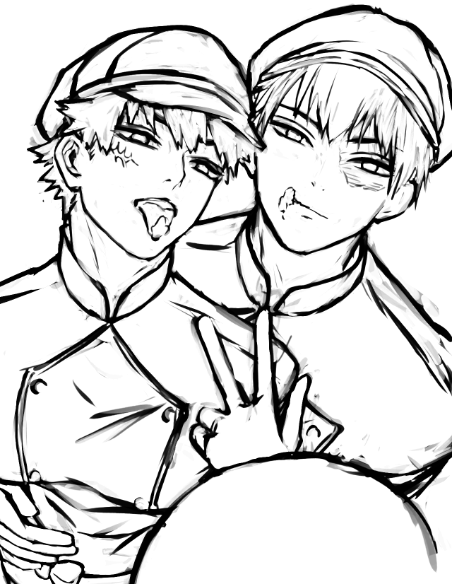 wcnangel's tweet photo. #todobaku #轟爆 #sketch
A quick sketch of 🍰💥in patissier outfits.

That's a bowl of cream and I think they messed it up and cleaned it all together <3 https://t.co/v7BU0yX0PE
