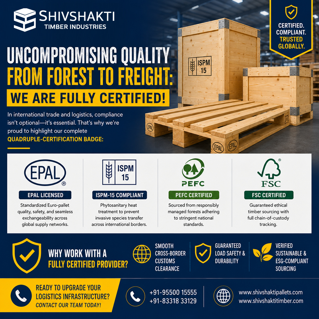 shivshakti_ti's tweet photo. Unncompromising Quality from Forest to Frieght: We are fully Certified !

In international trade and logistics, compliance isn't optional—it's essential.

Products: https://t.co/JrvkHcD7TB
About: https://t.co/CiA25GOJxp

#EPAL #ISPM15 #PEFC #FSC #Hyderabad #Viajayawada #India https://t.co/fqKbDHhDVi