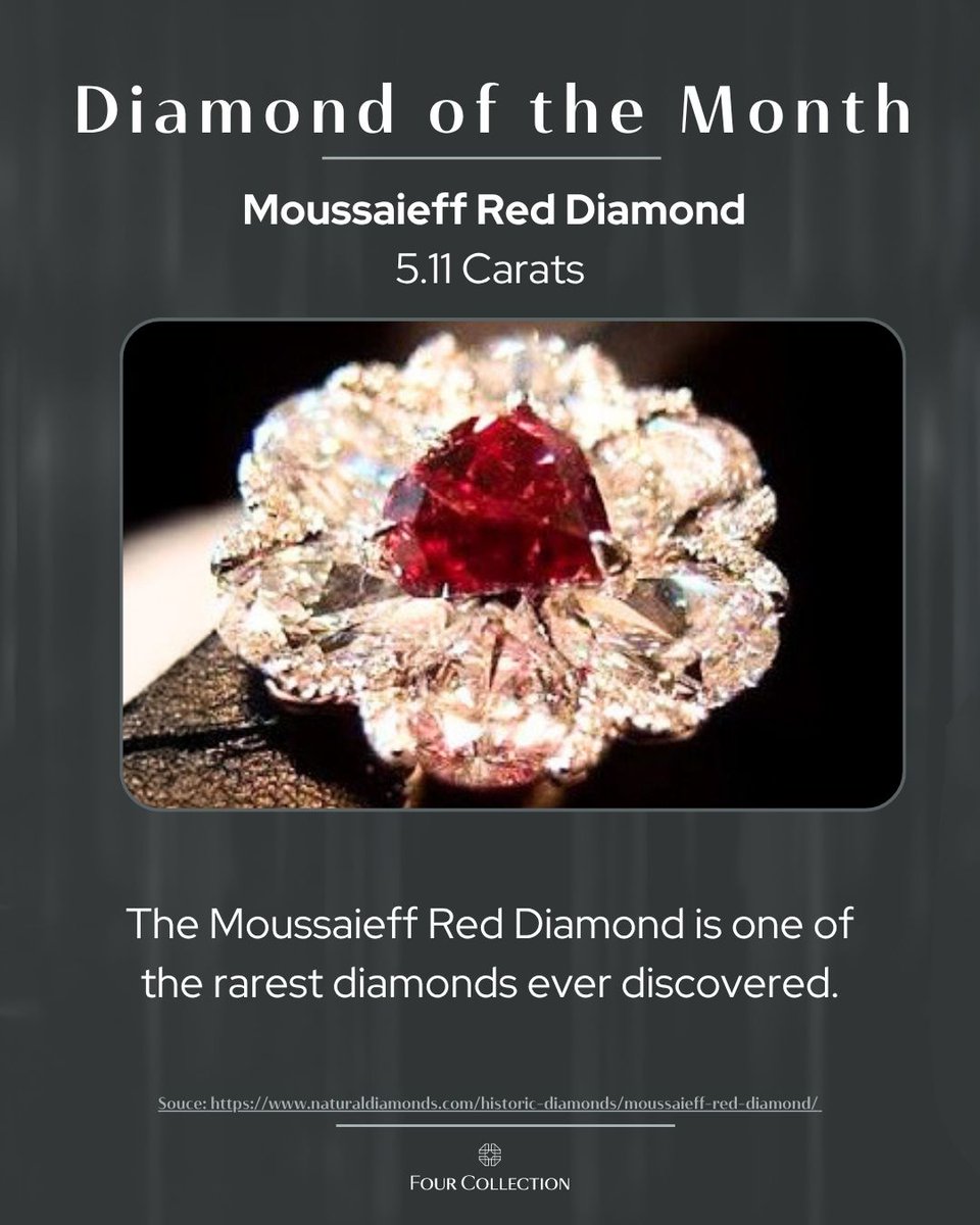 _FourCollection's tweet photo. The Moussaieff Red Diamond proves that rarity outweighs size. At just 5.11 carats, it is one of the rarest natural diamonds ever discovered.
❤️ #RedDiamond #NaturalDiamonds #DiamondFacts #RareGemstones https://t.co/kzcftWw8AA