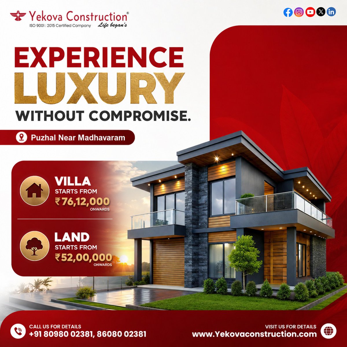 Yekovaproject's tweet photo. Yekova villas are designed to deliver elegance, privacy, and exceptional comfort.
Reach out to us!
📞+91-8608002381/+91-7550271038
📩 yekovaconstruction@gmail.com
🌐 https://t.co/6U93ykEW3t
#constructionsites #lands #constructionworker #house https://t.co/6eT9WdO56g