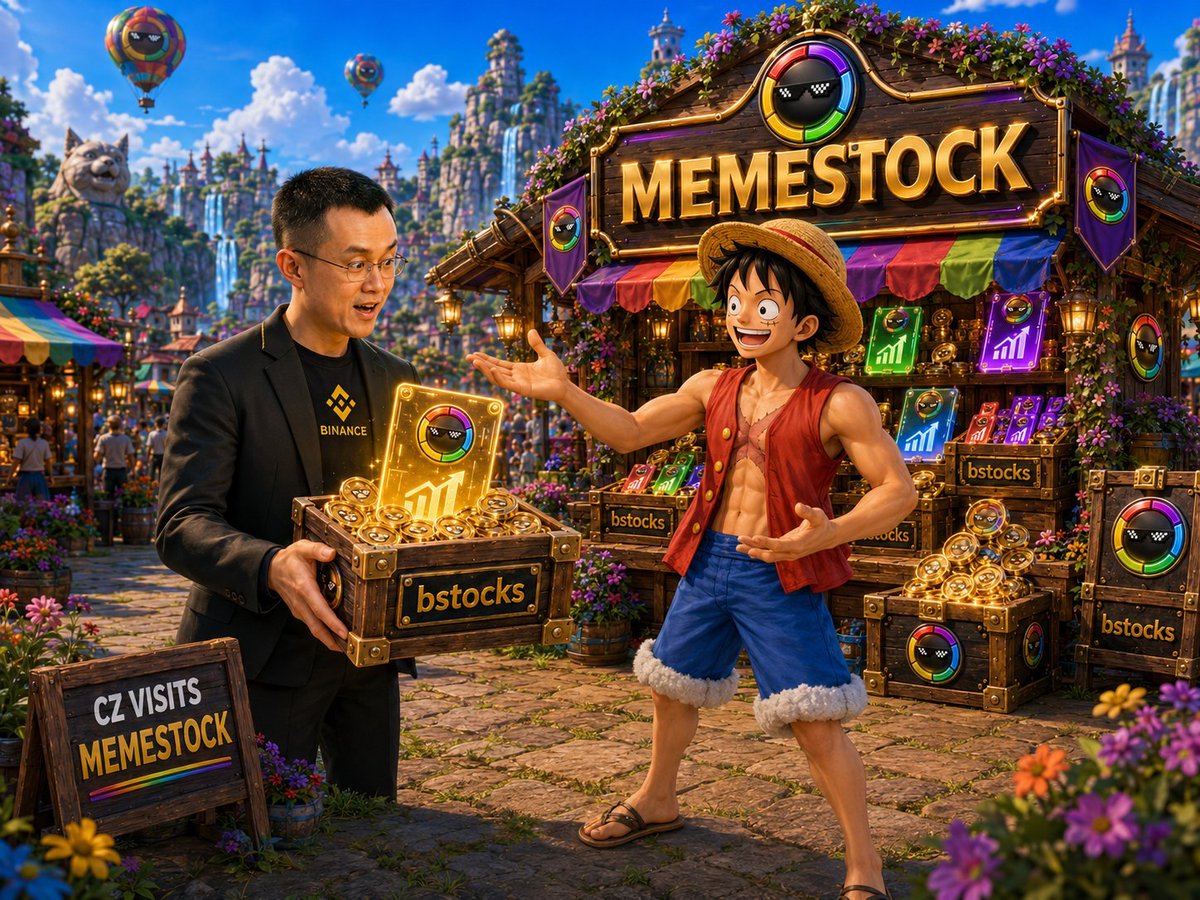 KaycryptA's tweet photo. @TCryptochicks @cz_binance pulled up to the $MEMESTOCK market. 👀📦

And even Luffy knows what’s on the shelf:
memes, community, and bStock rewards.

$MEMESTOCK is where the market gets fun

@heyibinance knows too https://t.co/9H296EGLPs