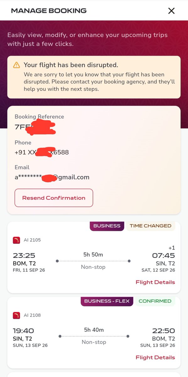 VSam82's tweet photo. Dear @airindia so u randomly cancel the flight and change the itinerary to another one. Then change my business Flex ticket for that flight to business. And then when I want to cancel you say non-refundable? How does that work? Please cancel my booking. I'll fly SQ. https://t.co/Ngk8TBIXCy