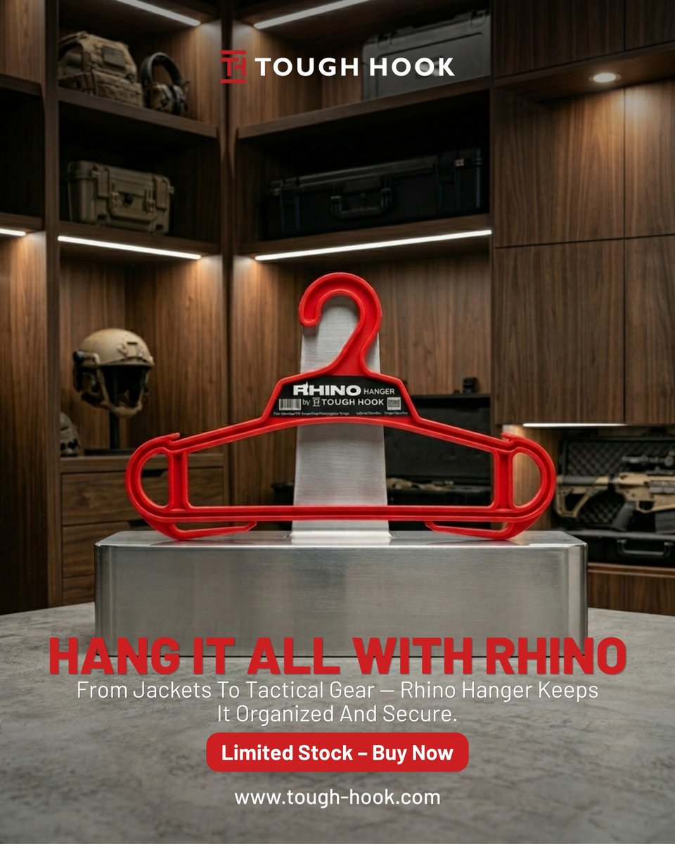 Tough_Hook's tweet photo. When it comes to storing your tactical gear, you need a hanger that can handle the load.

Enter the Rhino Hanger by Tough‑Hook. Built to withstand the toughest conditions, it keeps everything from jackets to helmets organized and secure.

Its robust construction makes it the perfect choice for gear that demands more.

#RhinoHanger #ToughHook #GearStorage