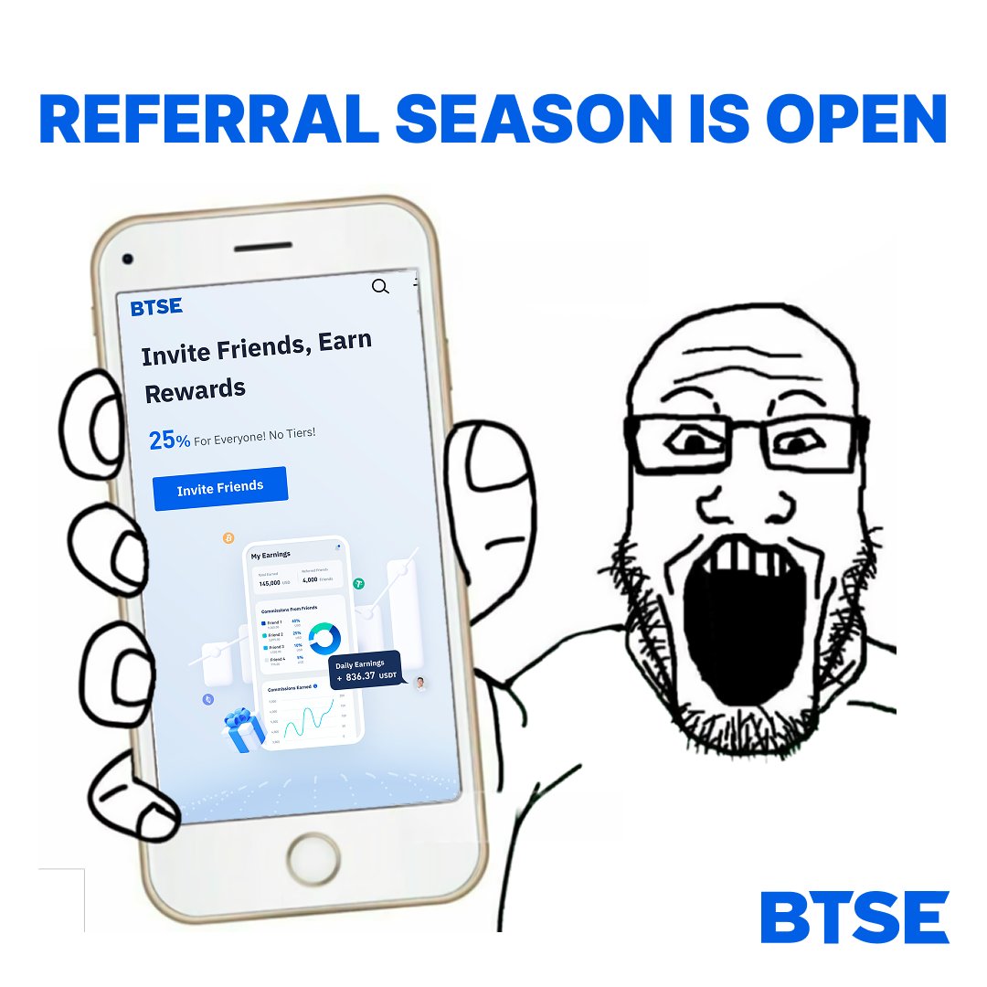 BTSE_Official's tweet photo. Trading alone is fine. Getting paid 10% just because your friends deposited on BTSE is better.

Send them your link before someone else does: https://t.co/npSOWzMNLU https://t.co/1JLeEhkwJy