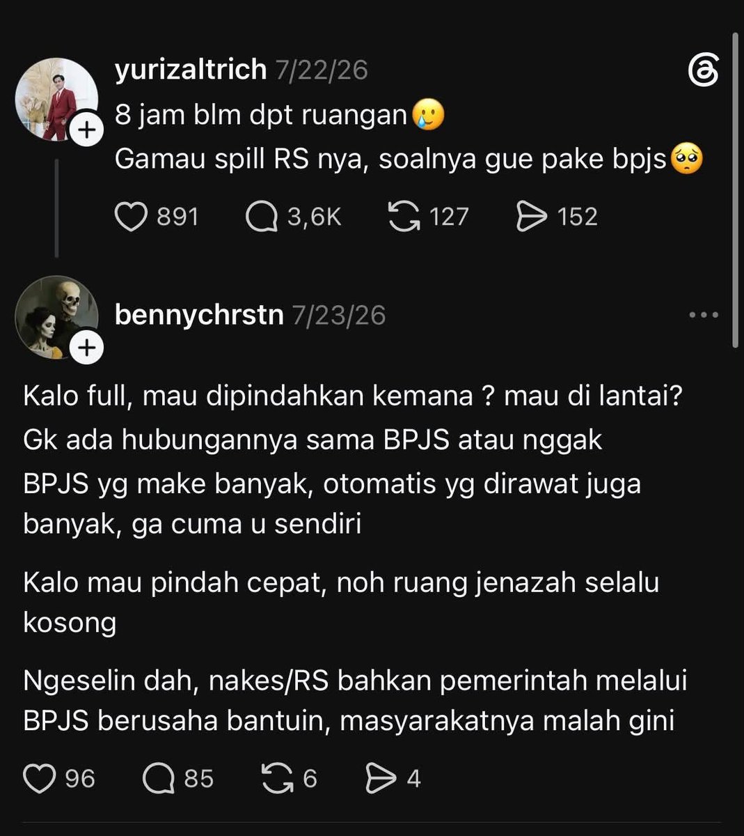 Widino's tweet photo. Ga bakal expect kalimat ini keluar dari ketikan seorang dokter, padahal pasien cuma ngeluh belum dapet kamar. Jahat bgt ketikannya.

Al-Fatihah untuk almarhum. https://t.co/R3mKB7Ntd1