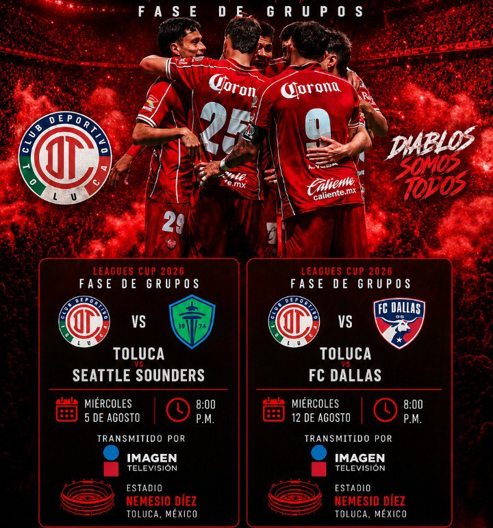 FanDiablo2's tweet photo. ¡EXECELENTE NOTICIA! 😍🔥

Los partidos de local de Toluca en la Leagues Cup frente a Seattle Sounders y Dallas serán transmitidos completamente gratis por el Canal de IMAGEN TELEVISIÓN.

GRACIAS IMAGEN TELEVISIÓN, POR TRANSMITIR AL TOLUCA. ♥️🔥🔥 https://t.co/1sgsZfUJQr