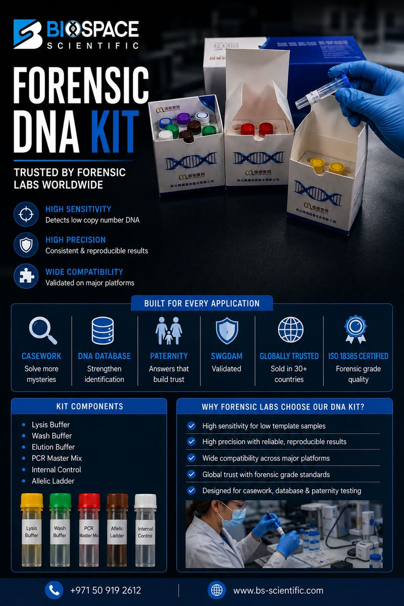 biospace_01's tweet photo. 🧬 Forensic DNA Kit – Trusted by Forensic Laboratories Worldwide
Every DNA Profile Tells a Story. Make Sure Yours Starts with Precision.
.
.
📞 Contact: +971 50 919 2612
🌐 Website: https://t.co/GbuuXe5s0R
#BioSpaceScientific #MiddleEastPartner #MicroReadGenetics https://t.co/HjBuaDmFqD