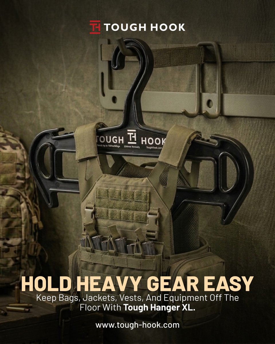 Tough_Hook's tweet photo. Tired of your tactical gear taking up space on the floor?

Tough‑Hook is here to solve that problem.

Designed for strength and reliability, Tough‑Hook keeps your bags, jackets, vests, and equipment neatly organized and off the floor.

With its rugged build and durable material, you can count on it to handle your heaviest loads with ease.

Say goodbye to clutter and hello to effortless organization.

#ToughHook #TacticalStyle #GearUp