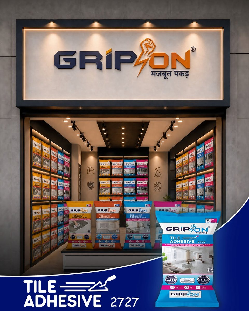 GriponBharat's tweet photo. GripON Tile Adhesive 2727
#tileadhesive #construction #constructionlife #majbootpakad #tiles https://t.co/InH5ORw2Uk