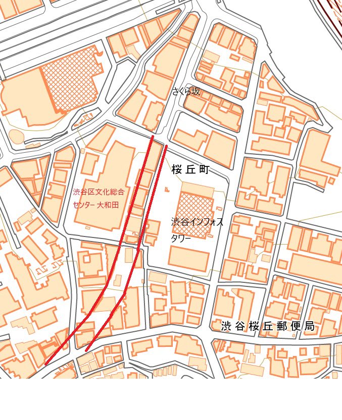 FUKUBLOG's tweet photo. 渋谷区桜丘町の建物の高さを見ていたら、いわゆる「さくら坂」の延長上に建物が低くなっている一帯があるのに気づいた。 https://t.co/7cleNLWt8T