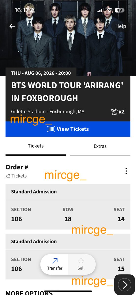 mircge_'s tweet photo. 💜WTS💜
2 Tickets BTS Foxborough MA, Day 2
📆 Thursday, August 6th
💺 Section 106, Row 18, Seat 14-15
💵$377 per ticket (face value) or $720 for both (below face value)
RFS: Went to the Stanford show instead
Additional Info: Can video call during transaction! PayPal G&amp;S/Venmo https://t.co/vTbs4WDNse