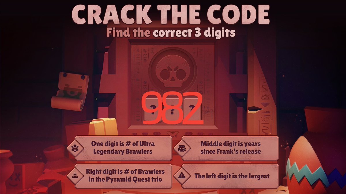 JessElich9454's tweet photo. @BrawlStars La respuesta es 982 #BrawlStars #EscapePyramidQuest https://t.co/Kd8Rq15uh4