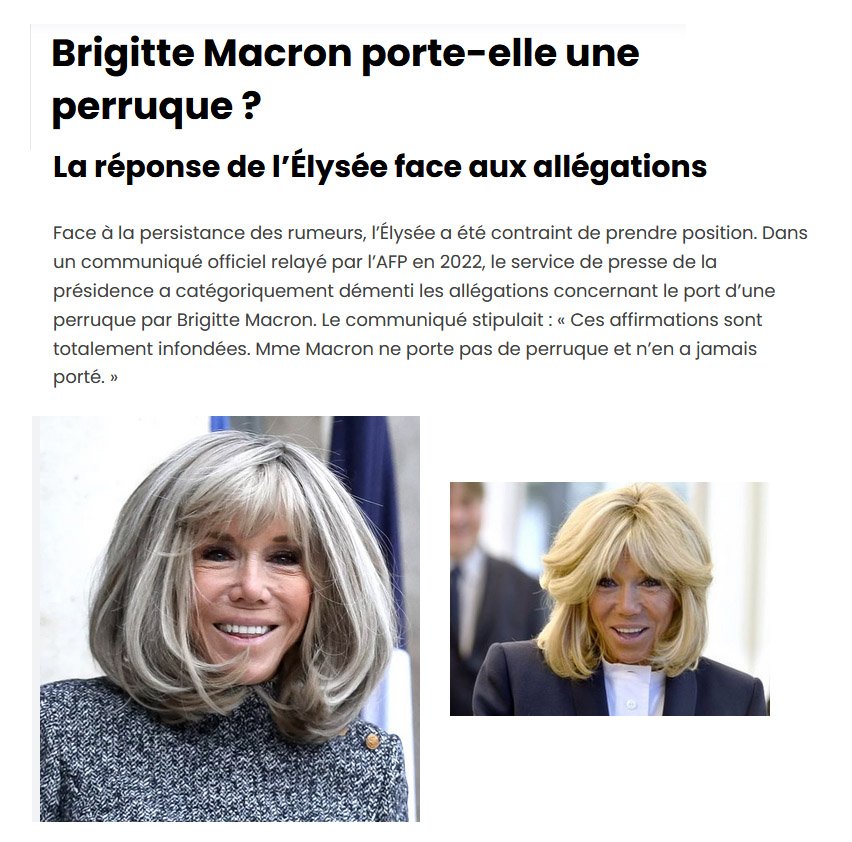 AdamGirard1990's tweet photo. L'AFP se transforme en Agence France Perruque! 😂 Devant la recrudescence de questions sur Brigitte, communiqué urgent!

Non non ce sont ses vrais cheveux! Faut être médisant pour en douter! 🤣🤣 L'AFP n'a pas autre chose à fact-checker? Genre le bilan de Macron? Priorités! 🇫🇷 https://t.co/cr6hM6Ezuv