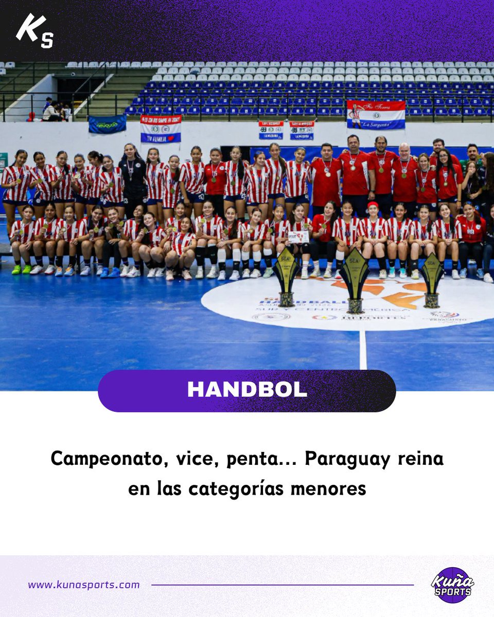 kunasports's tweet photo. ¡Reinas por partida doble!🙋🏻‍♀️🙋🏻‍♀️

🇵🇾Paraguay fue sede de una nueva edición del torneo de la Confederación Sur y Centro América de Balonmano, esta vez el Handball SCA Sub 13 y Sub 14.

👸🏻Y, una vez más, acabó con coronación de las anfitrionas en la rama femenina.

#KuñaSports💜 https://t.co/tnpkud9h1V