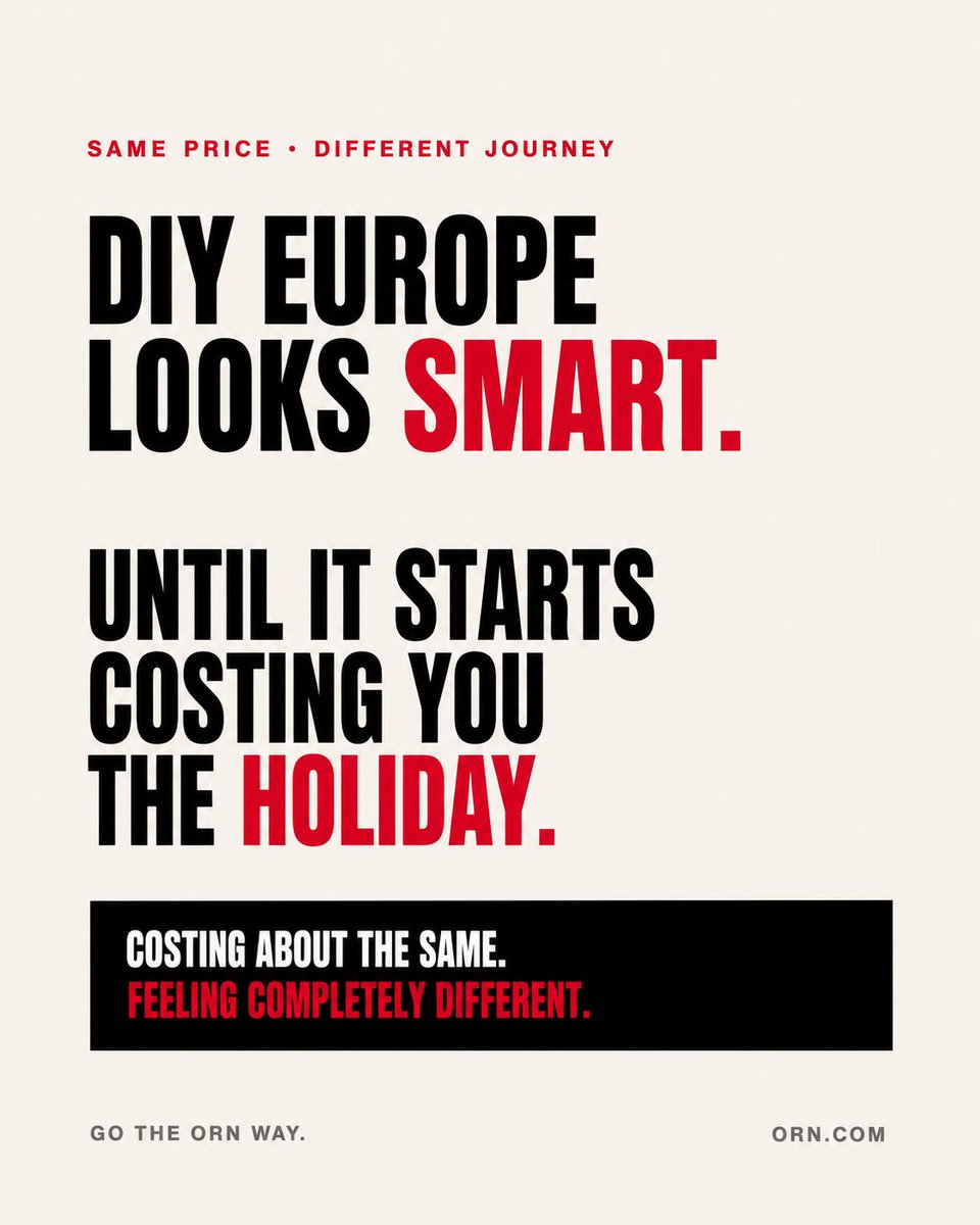 ornjourneys's tweet photo. DIY Europe looks smart.
Until it starts costing you the holiday. 🇪🇺
Spend less time managing trains, taxis and luggage. More time making memories.

The real luxury is effortless travel.

Go The ORN Way.

🌐 https://t.co/62ejr49nFY

#GoTheORNWay #EuropeReimagined https://t.co/QXc4Lsh2Go