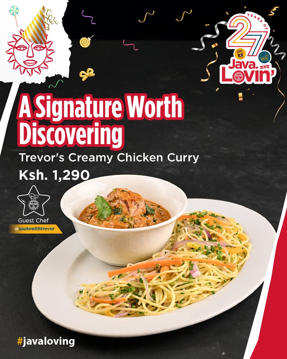 javahouseafrica's tweet photo. From the Guest Chef menu @UPimento enjoy some tender chicken thighs simmered in a rich, creamy, aromatic curry. Served with your choice of accompaniment whenyou order Trevor’s Creamy Chicken Curry.
#JavaLove #27YearsofJavaLovin https://t.co/ivgFSFWjVy