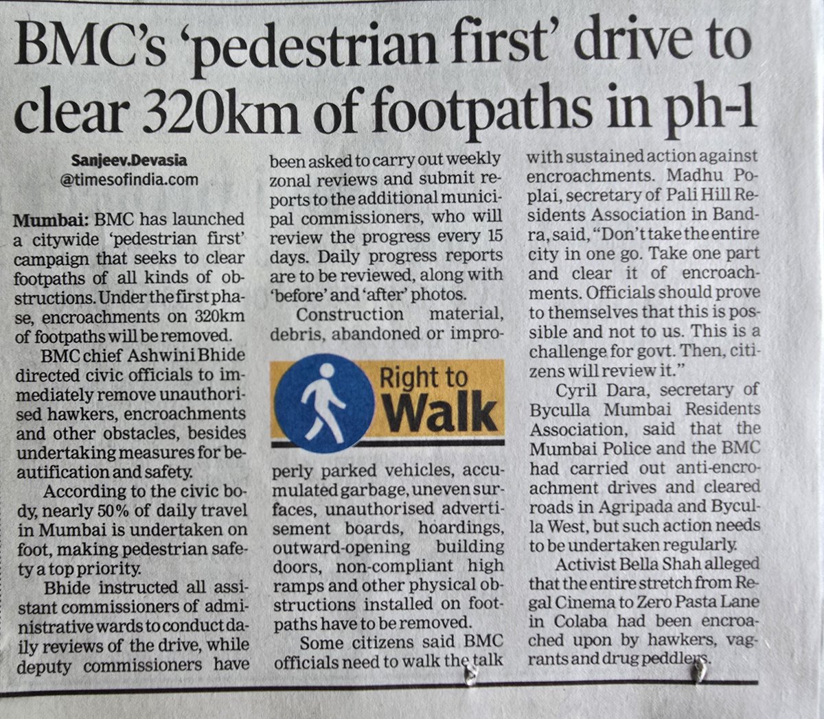 HirwaNGO's tweet photo. "Walk the Talk" will now be tested on the ground.

HIRWA welcomes the Hon'ble Municipal Commissioner's "Pedestrian First" initiative.

The real test, however, is whether these directions will be implemented uniformly across Mumbai.

Since April 2026, we have repeatedly requested action against the illegal weekly vegetable market systematically occupying the pedestrian footpaths of the declared No Hawking Zone on 90 ft Swapna Nagari Road, Mulund (W).

Despite representations, meetings, MARG complaints, RTI and a First Appeal, the encroachment continues every Tuesday.
Will the BMC officials now truly walk the talk?
@AshwiniBhide @mybmc @mybmcWardT @Dev_Fadnavis
#RightToWalk #PedestrianFirst #MulundWest #NoHawkingZone #FootpathSafety #WalkTheTalk
pc sanjeev devasia toi