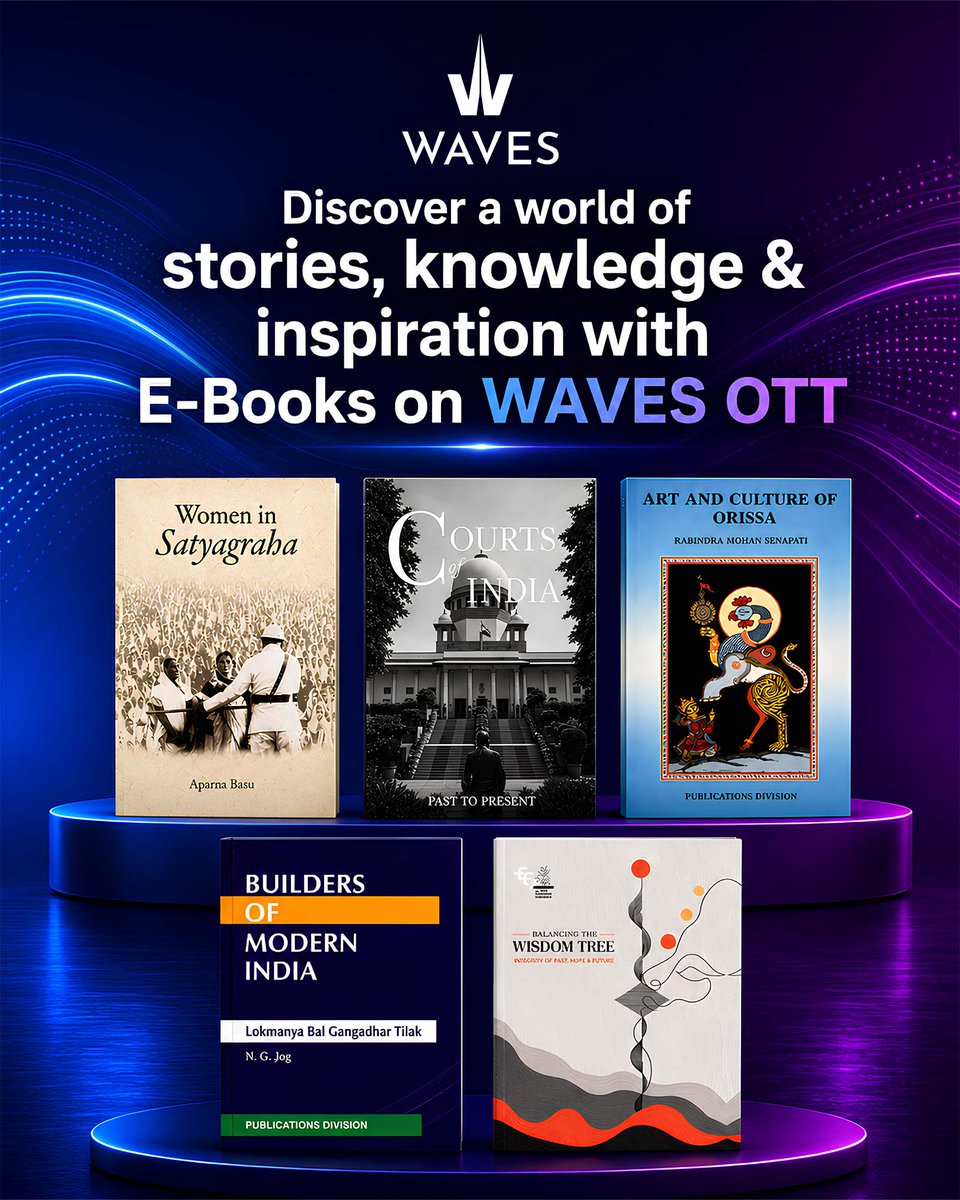 WAVES_OTT's tweet photo. From history and law to art, culture, and the lives that shaped a nation, explore stories that inform, inspire, and stay with you. Dive into a world of knowledge with the E-Books collection, now streaming on WAVES OTT.

@DPD_India @PIB_India 

#WAVESOTT #EBooks #DigitalLibrary https://t.co/C0AfQ59XDh