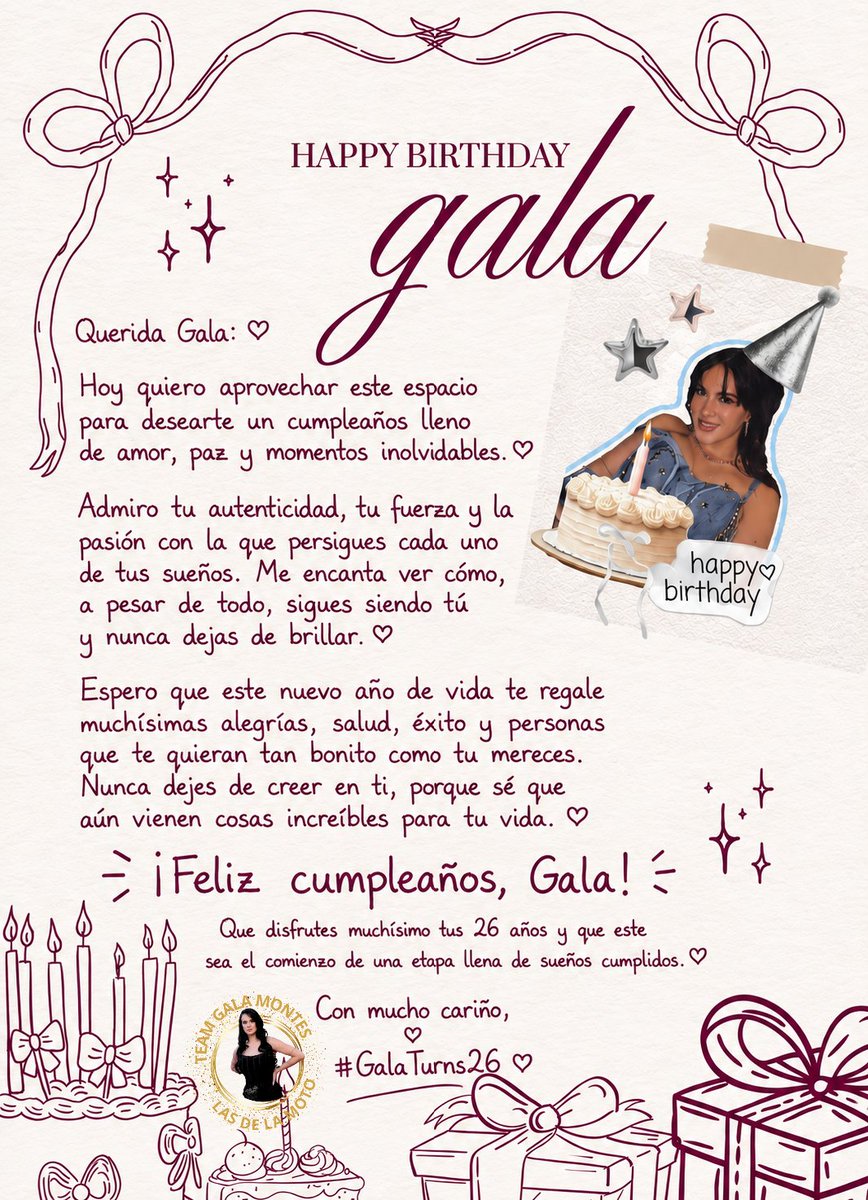 Galalover23's tweet photo. #GalaTurns26

Feliz cumpleaños Gala te amamos y siempre estaremos contigo, no es una promesa hueca es muy real, contigo SIEMPRE!!!! Por muchos años más!!! https://t.co/FHKrhqYcuE