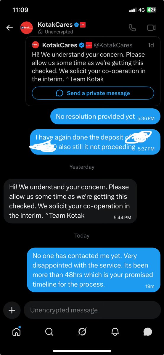 Vitus_Rodrigo's tweet photo. @kotak811 They say the problem will be resolved but its been more than 48hrs no resolution is provided. Is this how you treat your premium customers? @udaykotak @KotakBankLtd https://t.co/pNxP4NhjRy