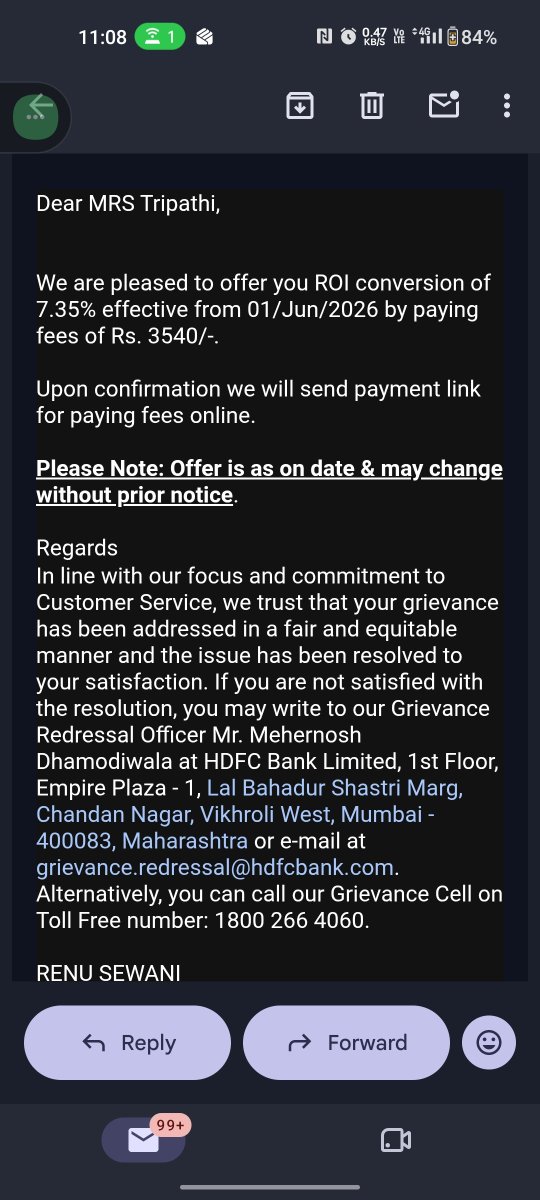 utkarsh8714's tweet photo. @HDFCBank_Cares @HDFC_Bank @HDFCBank_Cares @RBI Why you guys are charging money to reduce ROI which is still high. When CIBIL Score is good enough, then it should be 7.2% as per RBI guidelines  and as per commitment given by your sales person, it should be 7.05% https://t.co/JvcWGRsdnf