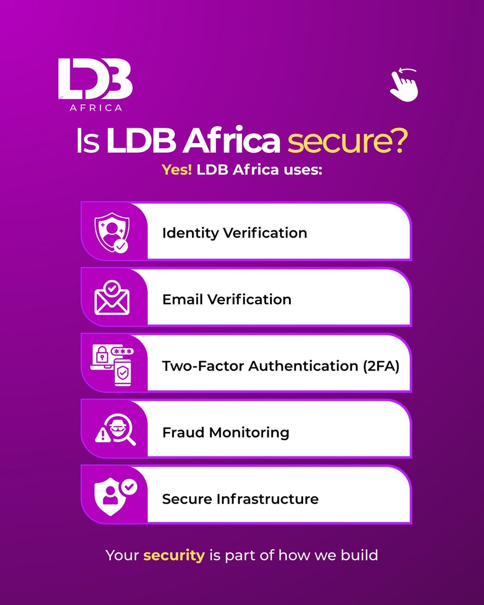 ldb_africa's tweet photo. If you have been thinking about joining, this is for you. Swipe through to learn more about how our product work, how to get started, and what makes LDB Africa secure.

Click the link on our bio. https://t.co/1Lp5L5O9bT