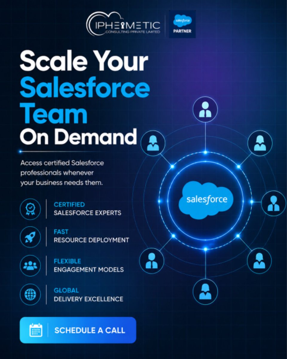 ciphermetic's tweet photo. Scale smarter. Deliver faster. 

Your Salesforce projects deserve the right expertise—exactly when you need it. Ciphermetic Consulting provides certified Salesforce professionals ready to make an impact.

📞 Call: +91 8826833512
🌐 https://t.co/iAoJZhCwT7 https://t.co/QS2zs8cQrw