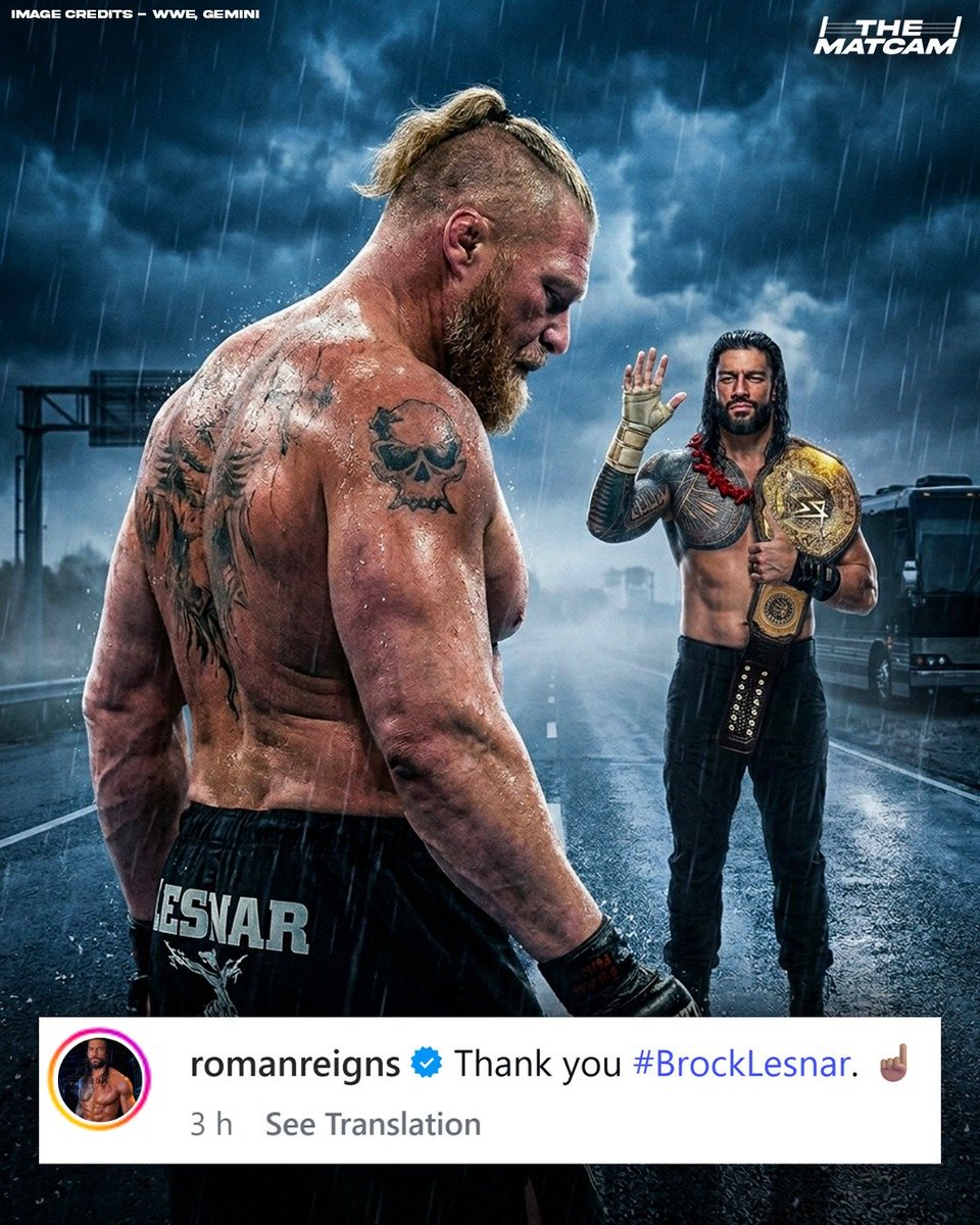 thematcam's tweet photo. Roman Reigns bids farewell to one of his biggest rivals, Brock Lesnar ❤️

#WWERaw @WWERomanReigns @BrockLesnar https://t.co/A4rZA7NJWb
