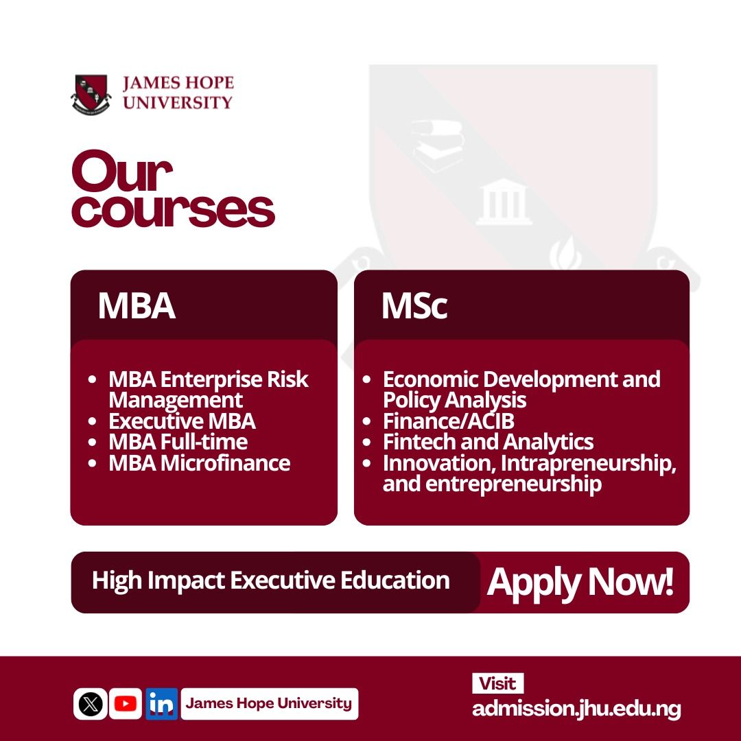 JHUOfficial's tweet photo. 🚀 Secure your spot for the 2026/27 academic session!

Advance your career with world-class programmes designed to develop the knowledge and leadership skills needed to excel in today's competitive world.

Apply today 👉 https://t.co/EXILyupHof

#MBA #MSc #EMBA #BusinessSchool https://t.co/ghtncJ1SXq