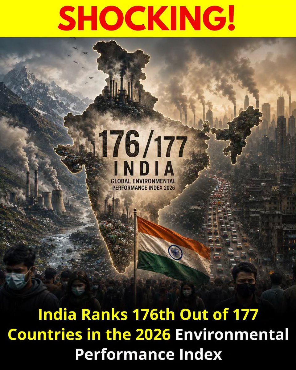 DhruvRatheNx's tweet photo. 🚨 पर्यावरण के मोर्चे पर भारत के लिए बड़ी चेतावनी!

177 देशों की Environmental Performance Index 2026 में भारत 176वें स्थान पर है। जिससे यह दुनिया भर में दूसरे सबसे निचले पायदान पर है। क्या विकास और पर्यावरण साथ-साथ नहीं चल सकते?

आपके हिसाब से भारत की सबसे बड़ी पर्यावरणीय चुनौती क्या है