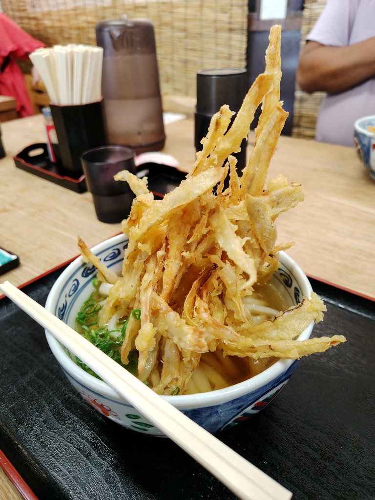 ikomyan's tweet photo. 4軒目は手打ちうどん来輝（らいき）。ここは初めて。
ごぼう天うどん（冷やかけ）。

今回の巡りで初めて並んだけど、3組で割とすぐに入れました。 https://t.co/rM4bEumxvQ