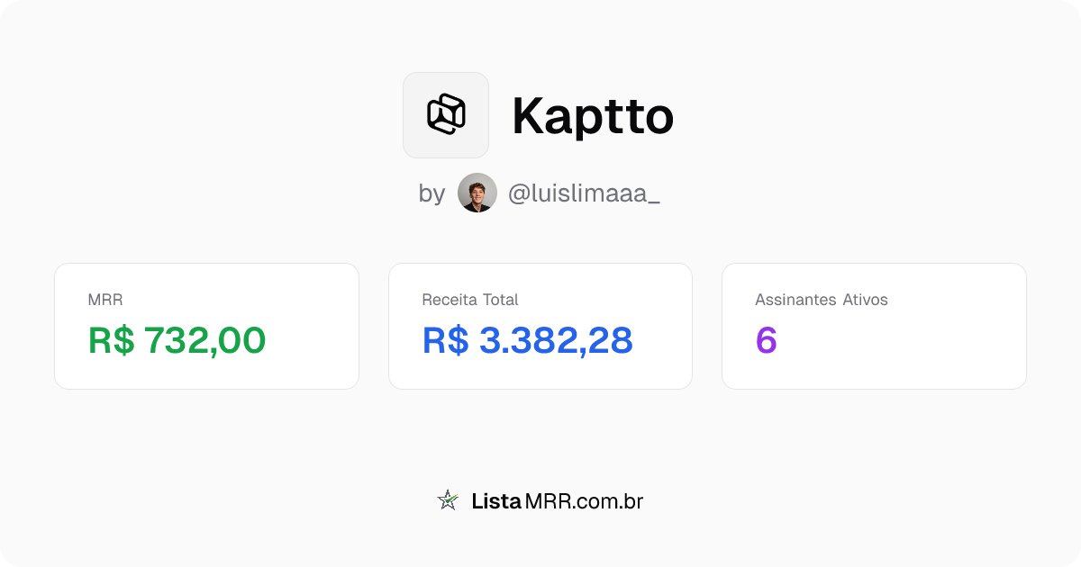 ListaMRR's tweet photo. 👋 Novo produto no ListaMRR!

Kaptto (@luislimaaa_) acabou de entrar no ranking.

📝 Plataforma de prospecção automatizada que encontra leads, qualifica empresas com IA e agenda reuniões via WhatsApp.

MRR: R$ 732,00
Receita Total: R$ 3.382,28
Assinantes Ativos: 6 https://t.co/4zlt2xUP89