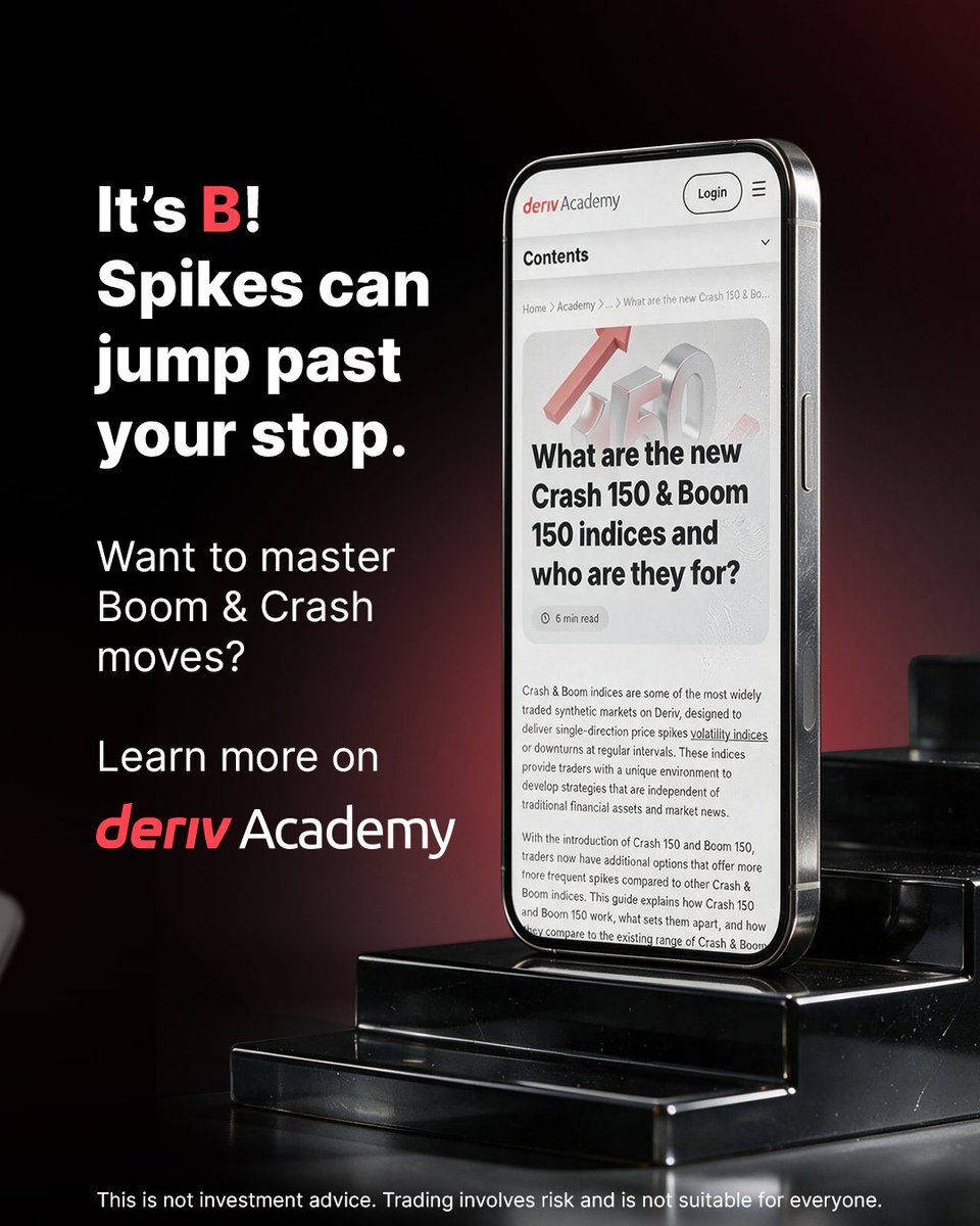 Derivdotcom's tweet photo. Why can your Boom or Crash stop-loss fill away from your set price? π€
Find the answer (and smarter trading strategies) now on Deriv Academy β‘οΈ https://t.co/zJtkYxnQs7
#BoomCrash #RiskManagement #DerivAcademy
This is not investment advice. Trading involves risk and is not suitable for everyone.