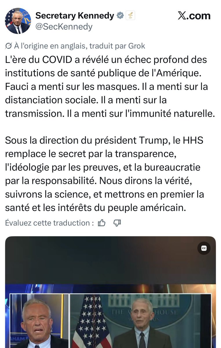 f_philippot's tweet photo. 2 salles 2 ambiances :

- En France l’ex-ministre macroniste de la Santé Aurelien Rousseau, qui a déclaré que les vaccins covid ne provoquaient pas d’effets secondaires, appelle ce matin à traiter les antivax comme des « criminels » ! (prison, camps, peine de mort ?…). 
Au passage, ceux qu’il nomme « antivax »  sont ceux qui refusent l’injection ARNm obligatoire, ont soutenu les suspendus et se battent pour les libertés…

Ambiance fasciste et totalitaire.

- À l’inverse apaisement et recherche de la vérité, de la justice, aux États-Unis avec le ministre de la Santé Kennedy Jr qui appelle à reconnaître toutes les erreurs et fautes de la période covid, à reconnaître les énormes mensonges, les comportements inadmissibles des autorités, pour le « plus jamais ça » 

Ambiance humaniste et responsable.

cf ⤵️

La France est sur la pente de l’eurofascisme. Il faut d’urgence se réveiller et les virer ! 
Retrouver nos libertés publiques et notre souveraineté de peuple.