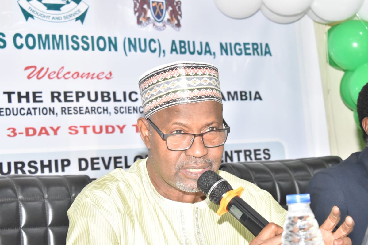 OfficialNUC's tweet photo. The Executive Secretary, NUC, Prof. Abdullahi Yusufu Ribadu, FCVSN, on 3 August 2026 welcomed the delegation of The Gambia's Ministry of Higher Education, Research, Science and Technology (MoHERST), led by the Honourable Minister, Prof. Pierre Gomez, on a three-day study tour focused on innovation and entrepreneurship experiential learning. 

He reaffirmed the Commission's commitment to strengthening regional collaboration, advancing entrepreneurship education, and sharing Nigeria's higher education reforms and best practices to drive sustainable socio-economic development across West Africa.

In his remarks, Prof. Gomez described the study tour as an opportunity to shape the trajectory of The Gambia's university system, noting that Nigerian academia has long served as the bedrock of higher education in The Gambia.