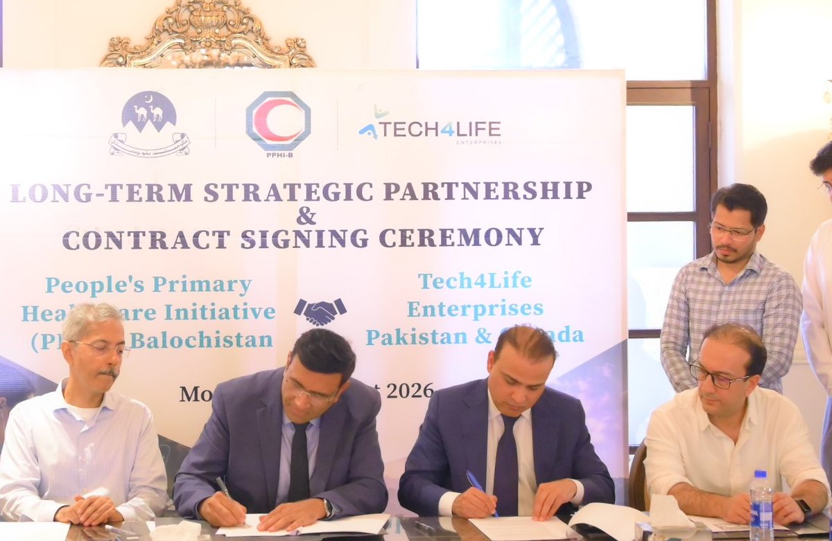 Tech4Life1's tweet photo. A landmark step for rural healthcare in Balochistan! 🤝
Tech4Life Enterprises and PPHI Balochistan have signed a 5-year strategic partnership. Phase 1 will connect 184 BHUs with Telehealth, AI, and satellite connectivity.
#Telemedicine #AI #DigitalHealth #Balochistan https://t.co/FqW841Jm3i
