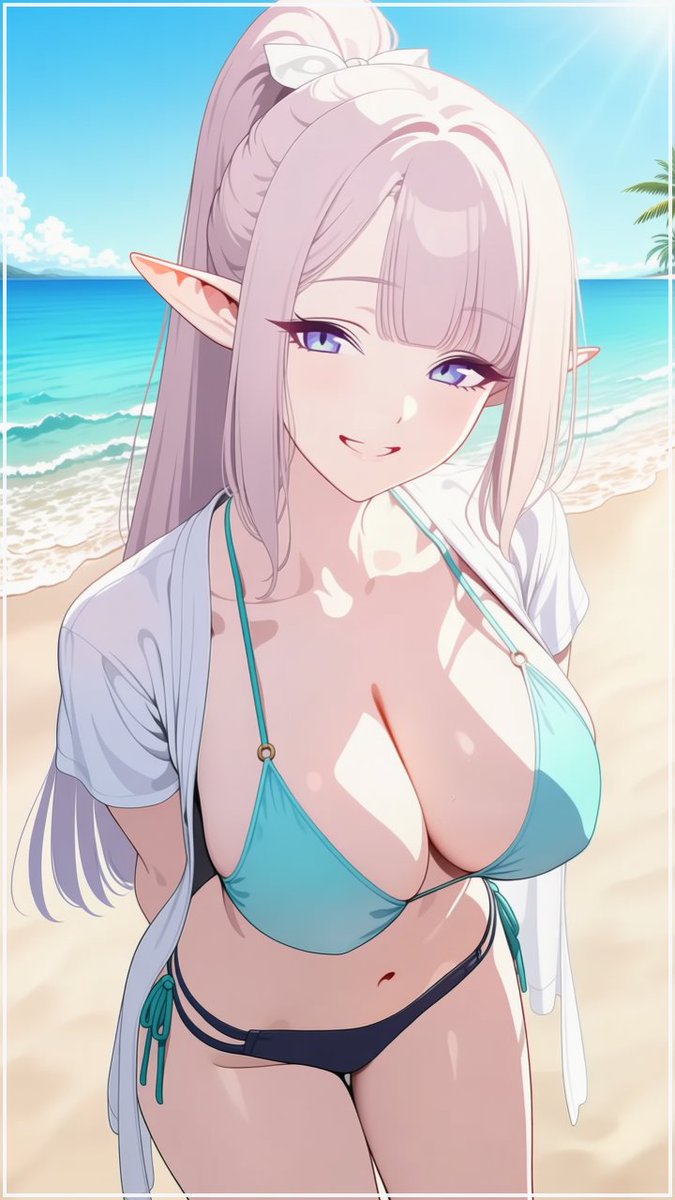 reisetsu_works's tweet photo. 「先生、海より私のほうが気になる？」

永留アリア／夏色ビーチ

#AIイラスト #水着 https://t.co/MIc56KKwqJ