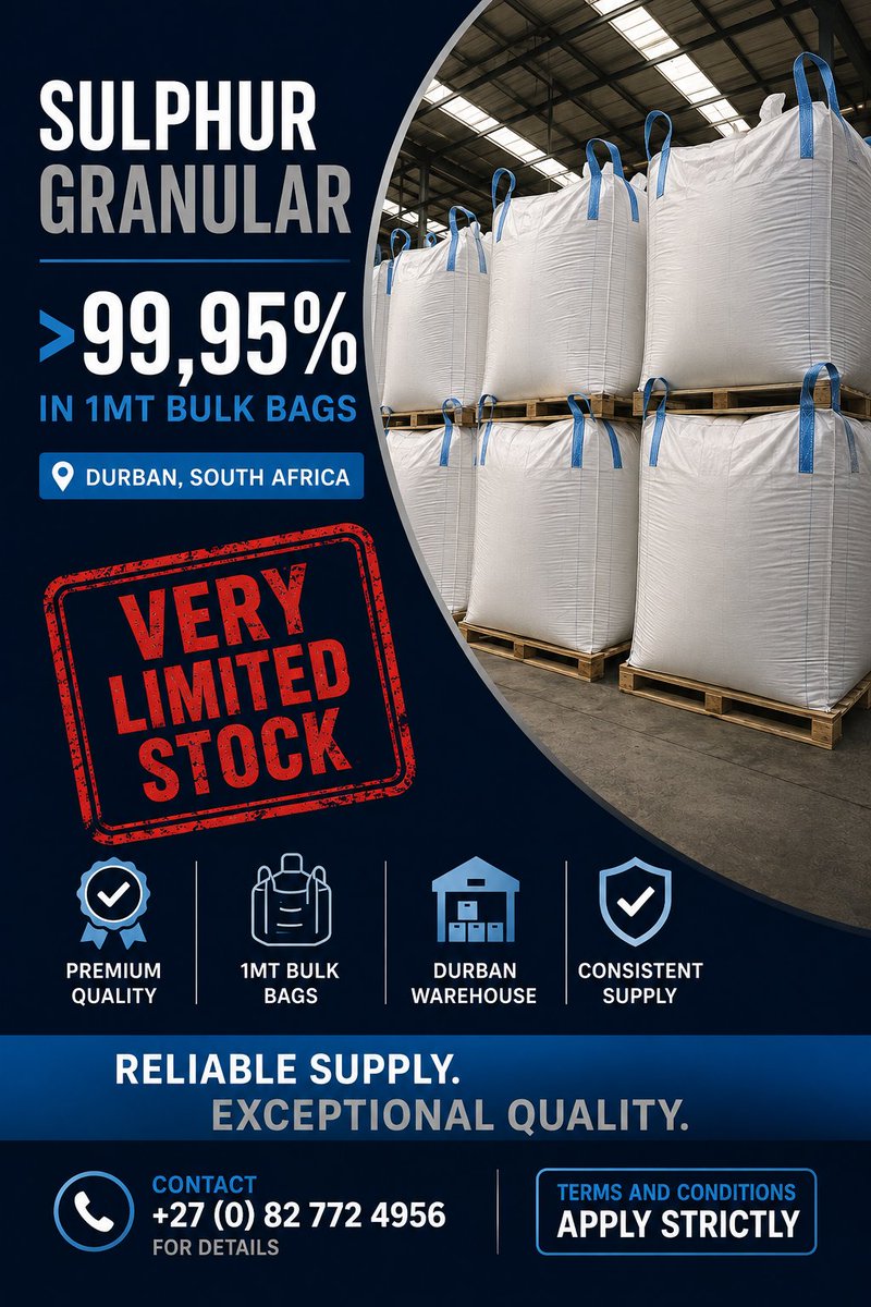 NexusImport's tweet photo. #PolyAluminiumChloride #PAC #WaterTreatment #WaterPurification #WastewaterTreatment #IndustrialWater #WaterSolutions #Coagulant #CleanWater #WaterTechnology#Sulphur #Sulfur #SulphurGranular #GranularSulphur #Sulphur #Agriculture #Fertilizer #IndustrialChemicals #ChemicalSupply https://t.co/4OwdIiu2Ur