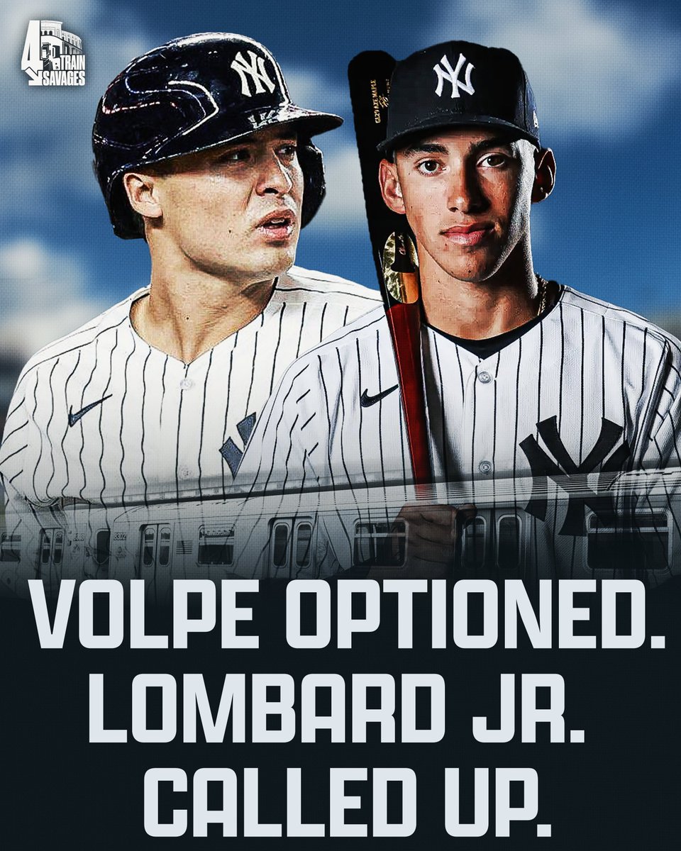 FourSavages's tweet photo. The Yankees have officially optioned Anthony Volpe, Jasson Dominguez, and Angel Chivilli to Triple-A. That will give the team the opportunity to finally call up top prospect George Lombard Jr. and make room for new addition, Heliot Ramos.

BIG NEWS following last night's game. https://t.co/r5MFPxrdAm