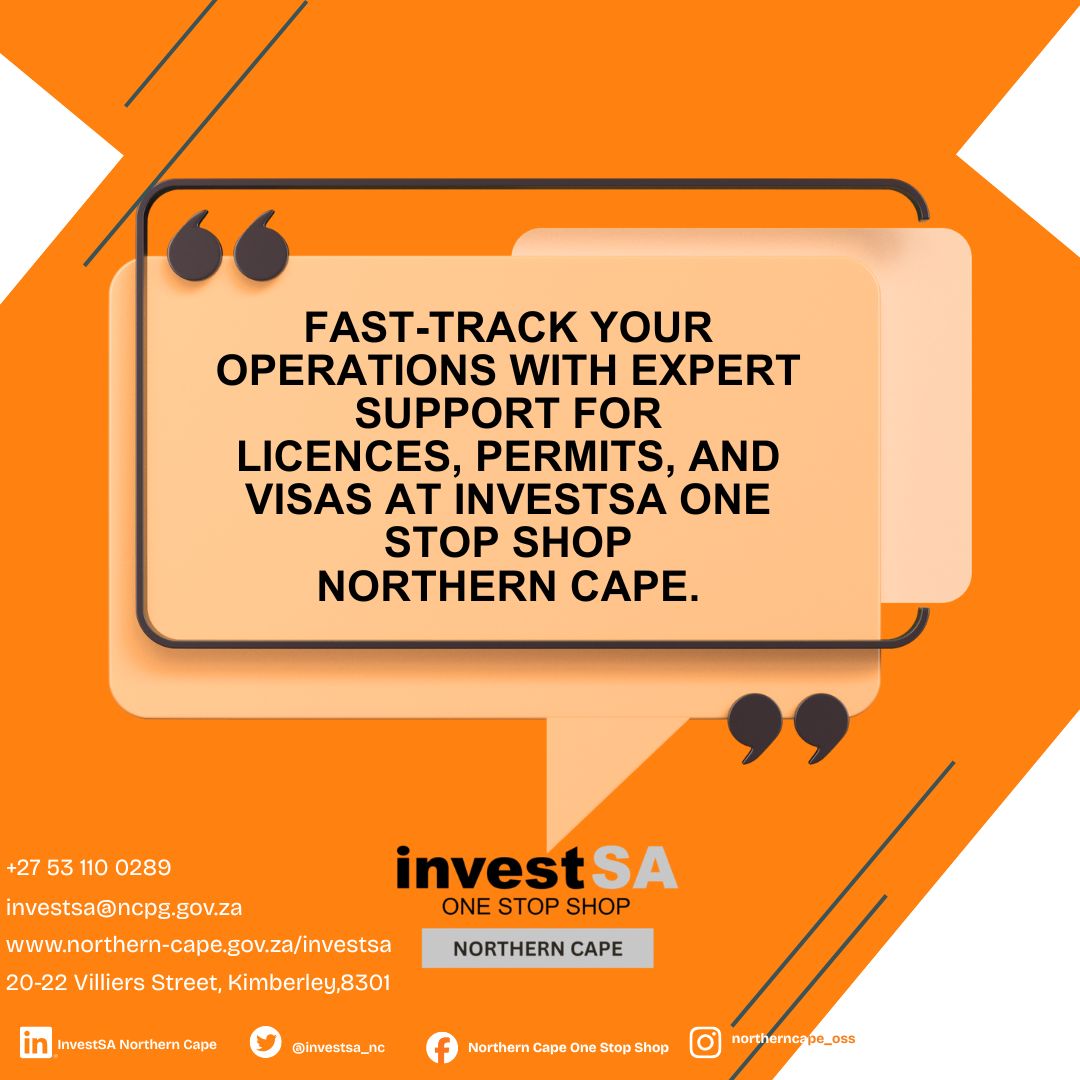 investsa_nc's tweet photo. π Fast-Track Your Operations
Our goal is to simplify regulatory processes, reduce delays, and help you move from investment planning to successful implementation with confidence.
βοΈ +27 53 110 0289
π§ investsa@ncpg.gov.za
π https://t.co/C2dTnHH2Y4
#InvestSA @GautengInvestSA https://t.co/eFBHGmIeuG