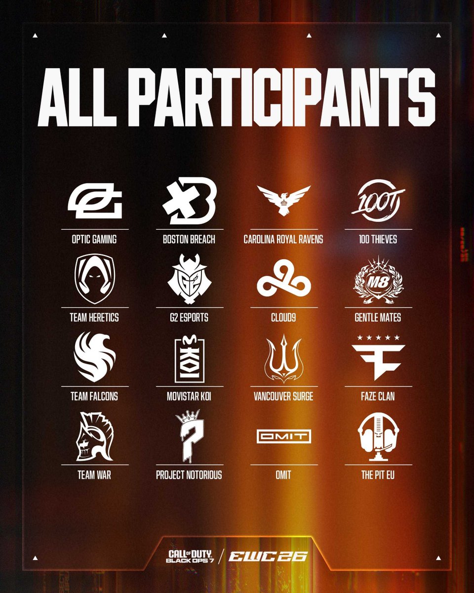 universlan's tweet photo. 🚨 Les 16 équipes du #CODBlackOps7 à l'#EWC2026 sont connues ! 🔥
🏆 Qui sera champion ?
💬 Donnez votre TOP 3 en commentaire et dites-nous quelle équipe vous allez supporter !
❤️ Like si tu as hâte et 🔁 repost pour lancer le débat !
#CallOfDuty #BlackOps7 #EWC2026 https://t.co/HFv8J7ujEl