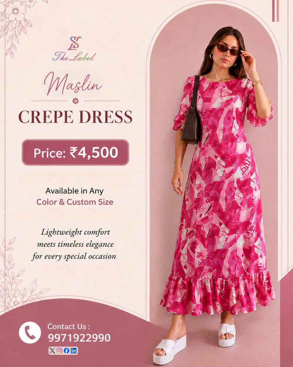 TheLabelWorld's tweet photo. Fall in love with the elegance of our Maslin Crepe Dress.  Lightweight comfort and timeless style for every special occasion.  

Price: ₹4,500 
Custom Size &amp; Any Color Available 
Book Your Order: 9971922990

#thelabel #maslincrepe #crepedress #womensfashion #customsize https://t.co/IdQPRv9jNn